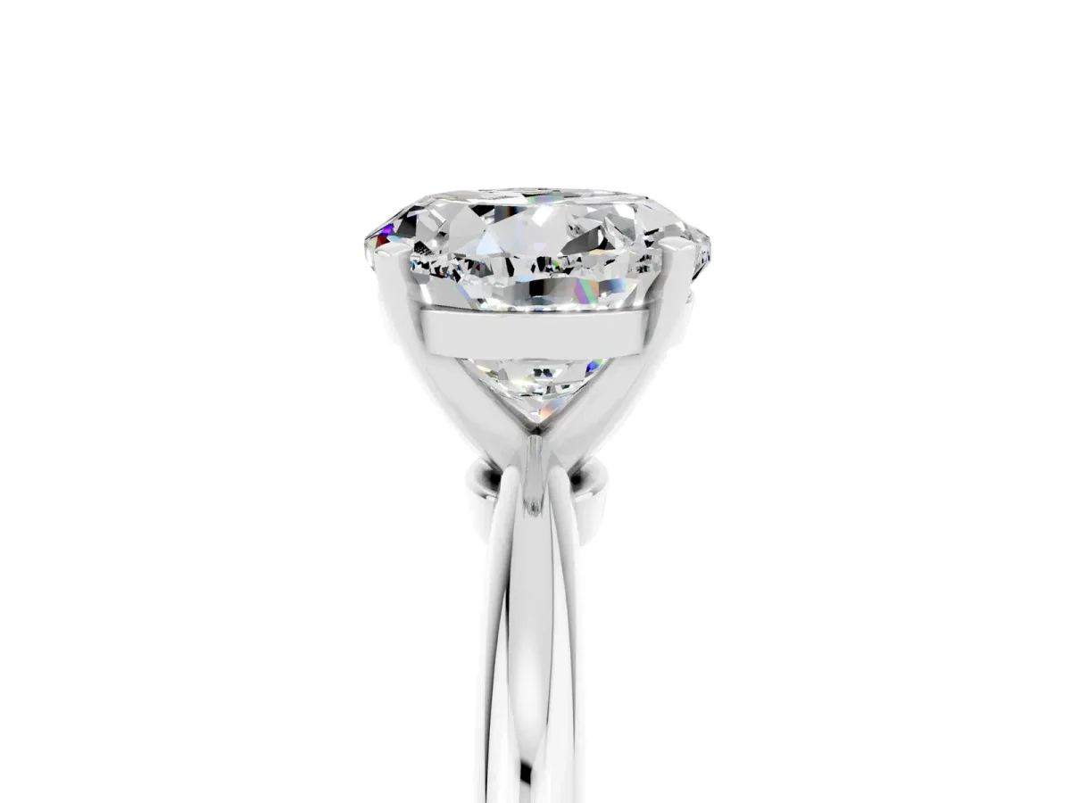 Round Cut Moissanite Solitaire Ring with Six-Prong Setting and Classic Band Silver