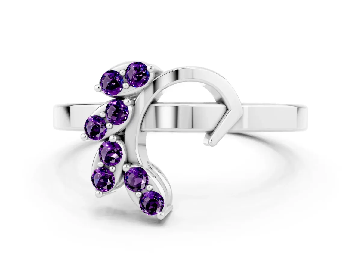 Marquise Amethyst Cluster Bypass Ring with Prong Setting Platinum