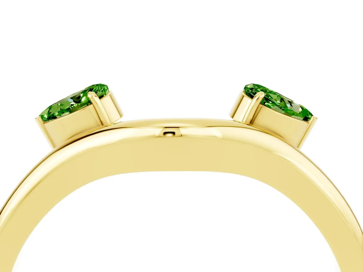Pear Cut Peridot Two-Stone Open Band Ring with Prong Setting Yellow gold