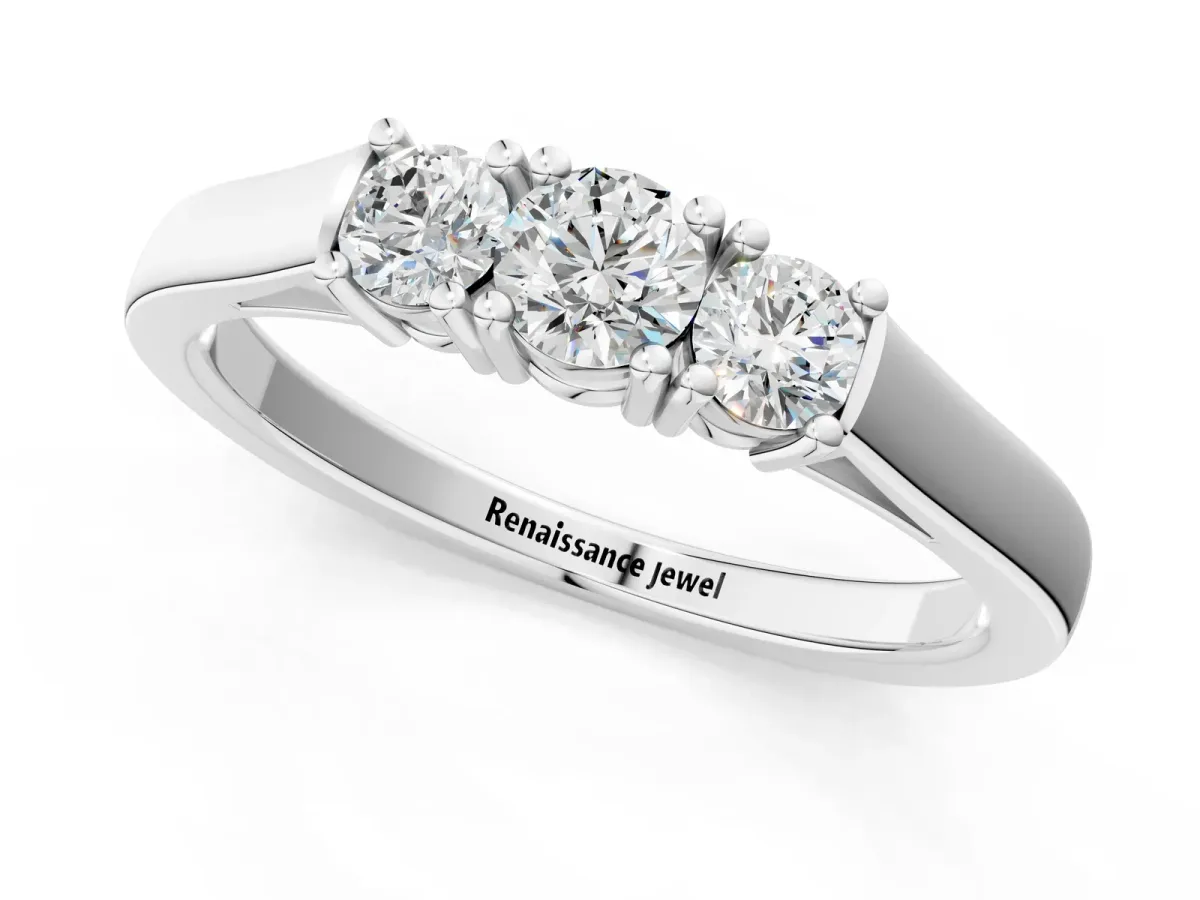 Three-Stone Round Cut Diamond Channel Set Band with Prong Setting Platinum