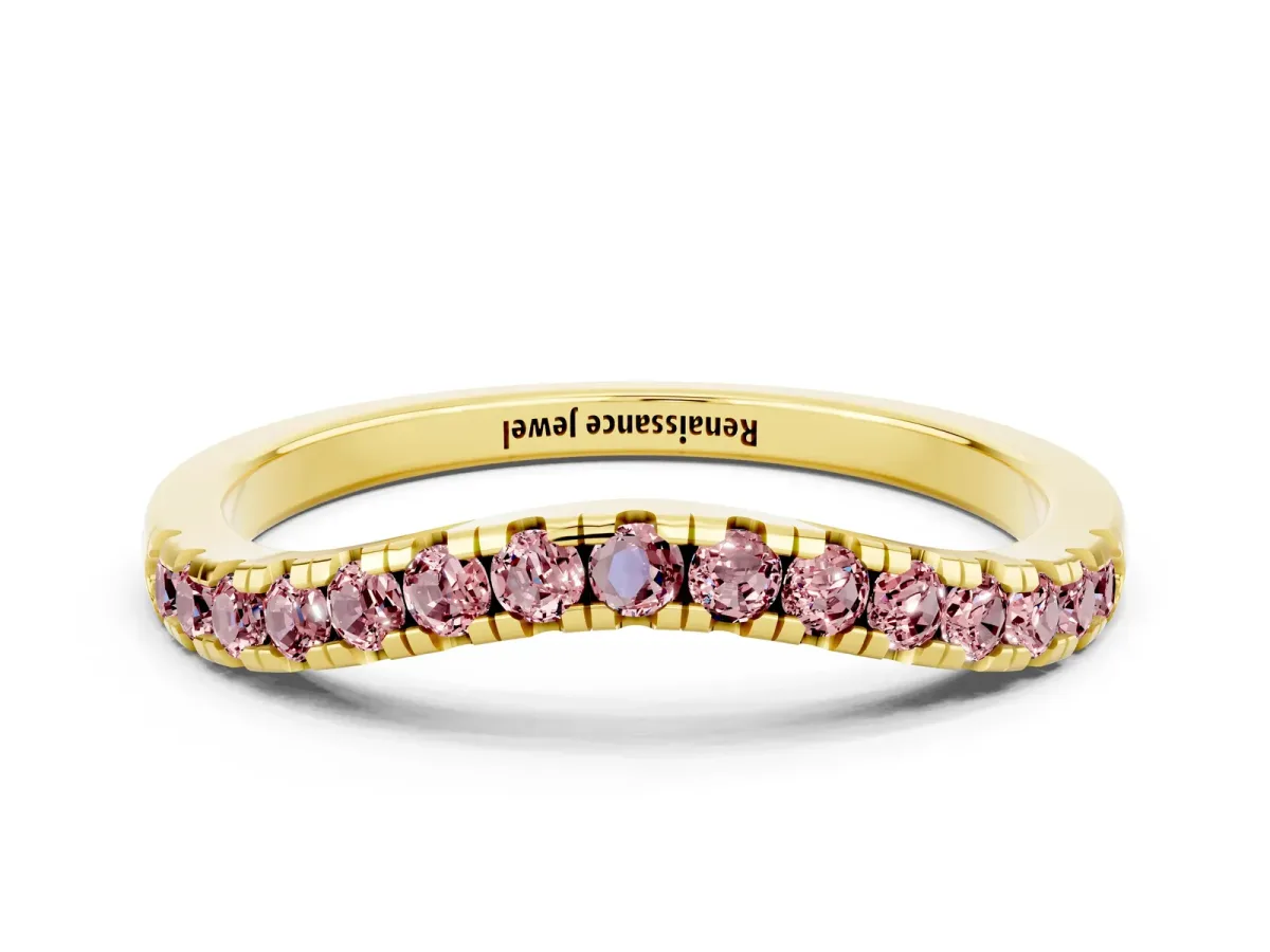 Morganite Pavé Curved Wedding Band Yellow gold