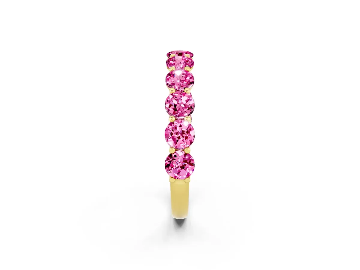 Round Pink Sapphire Shared Prong Eternity Band Yellow gold