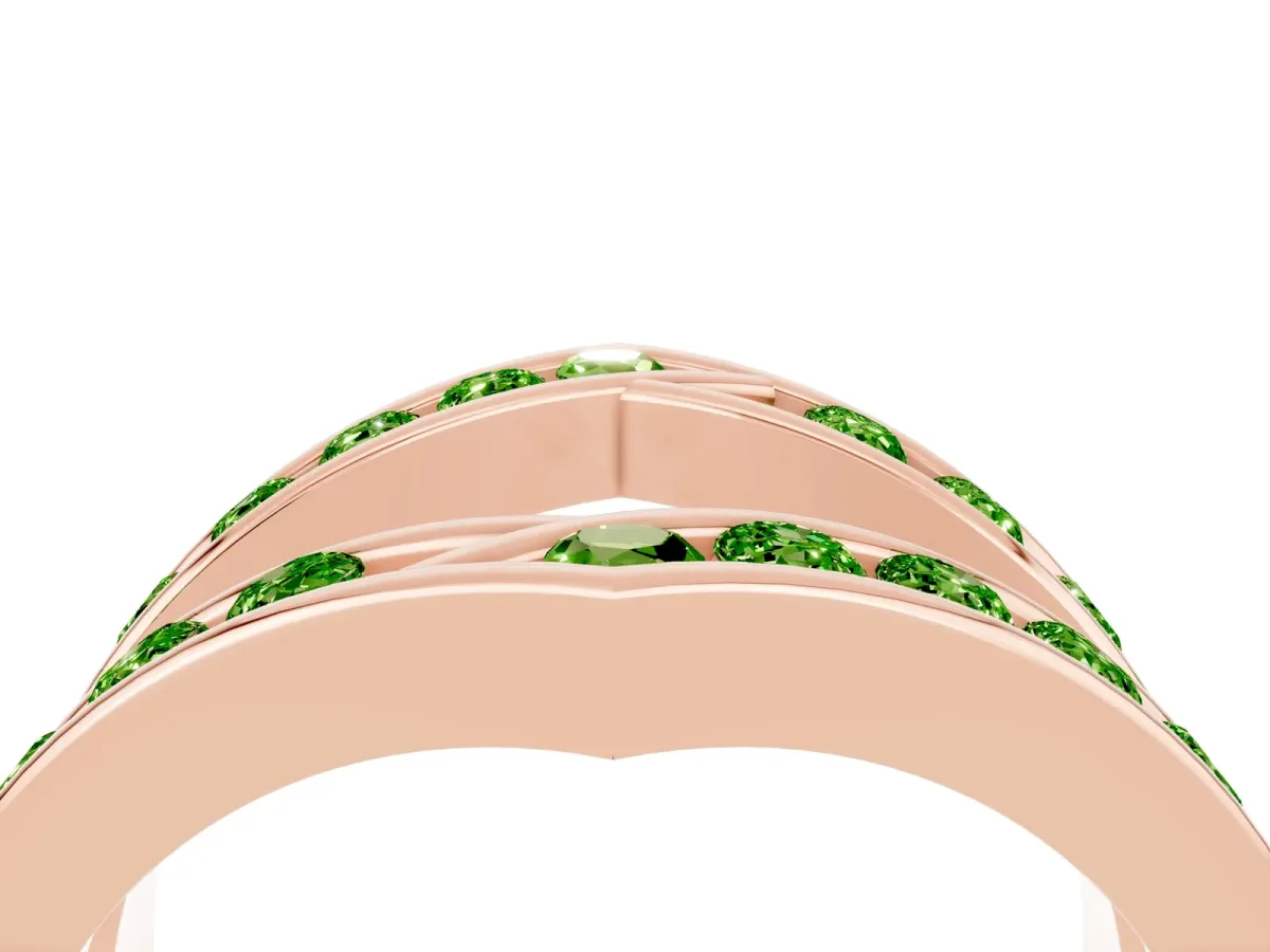 Round Peridot Channel-Set Chevron Band Rose gold