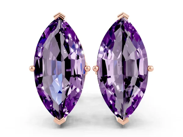 Marquise Cut Amethyst Stud Earrings Rose gold