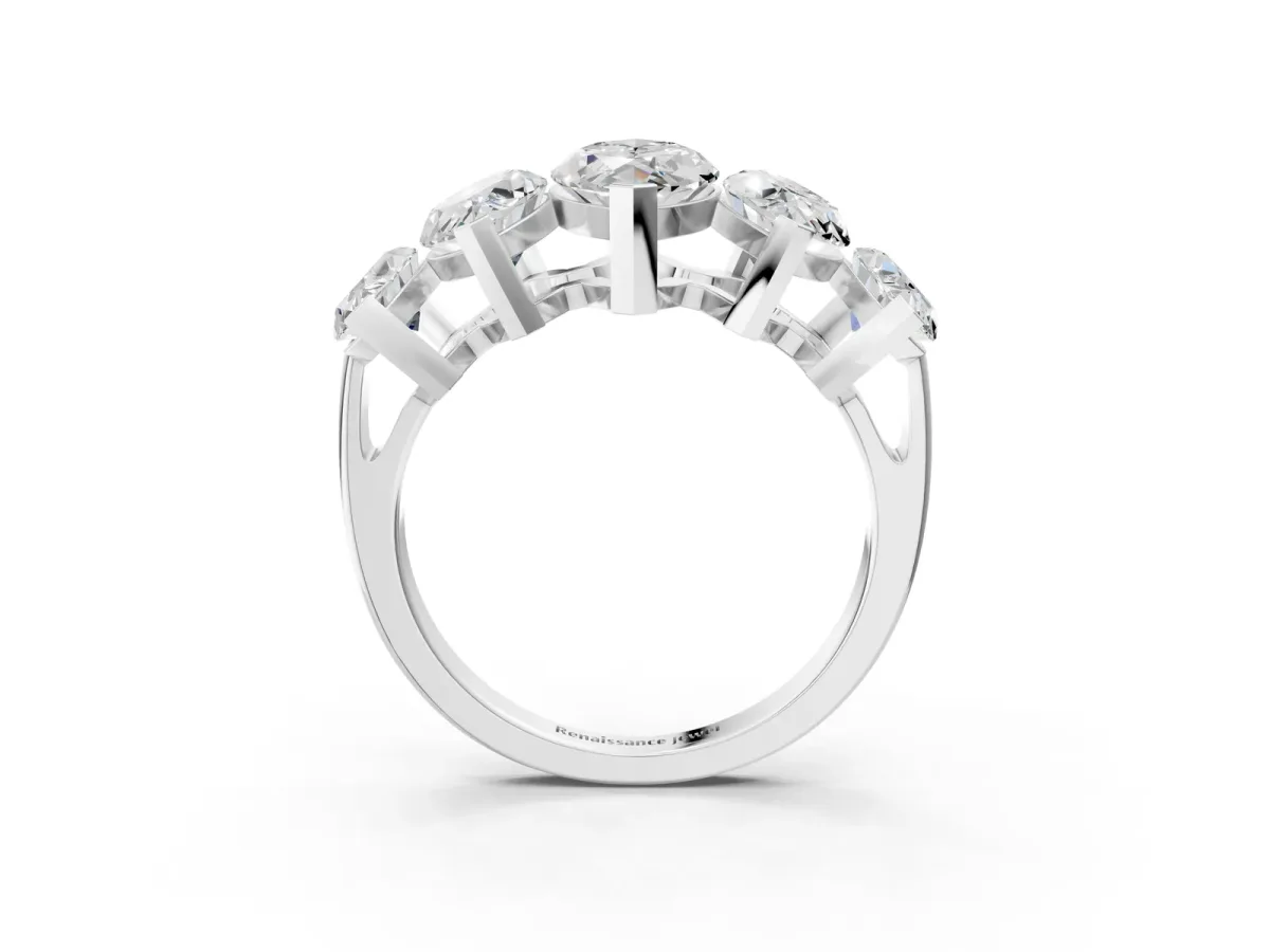 Five-Stone Marquise Diamond Prong Set White Gold Band Silver