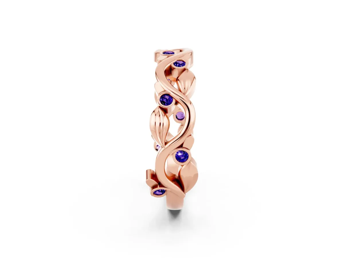 Round Tanzanite Leaf Eternity Band with Bezel Setting Rose gold