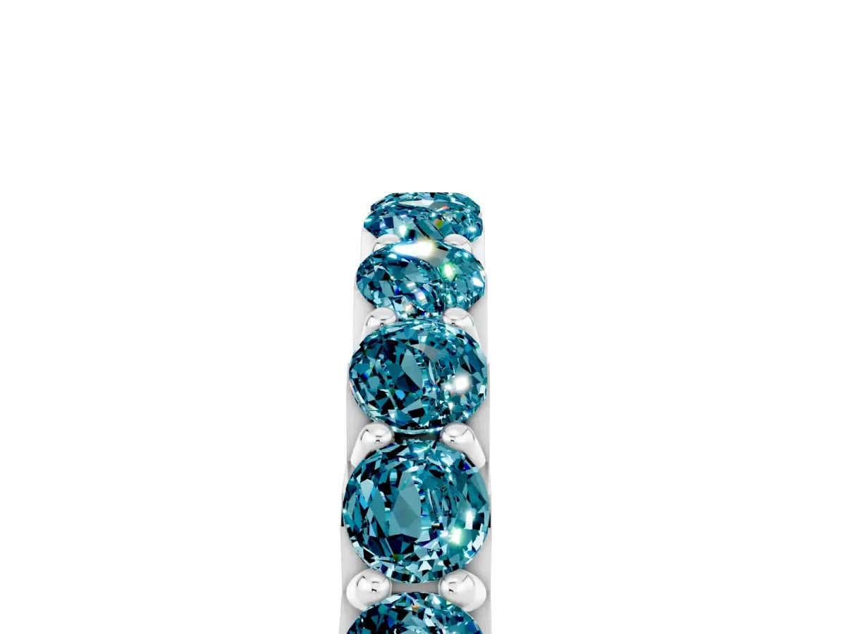 Round Blue Topaz Half Eternity Band with Classic Prong Setting Silver