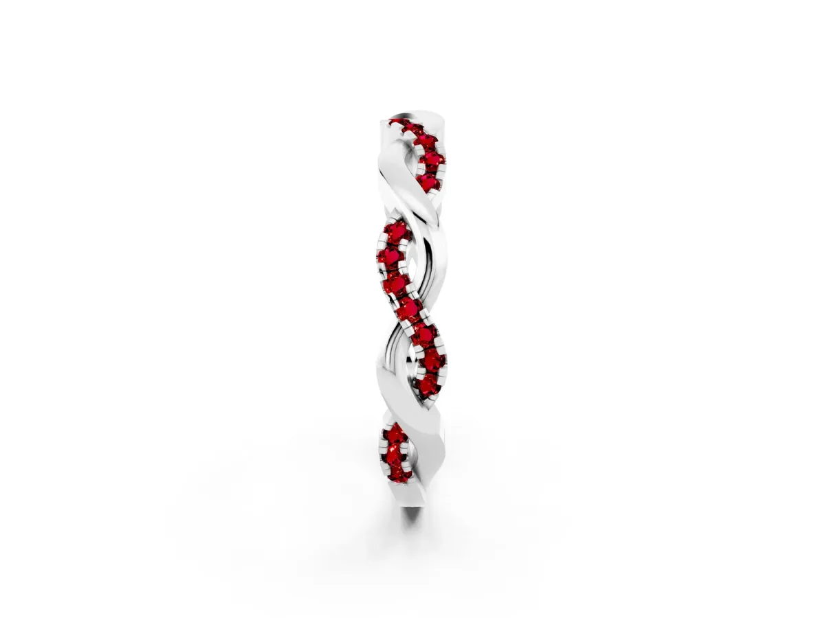 Round Ruby Twist Eternity Band with Pavé Setting White gold