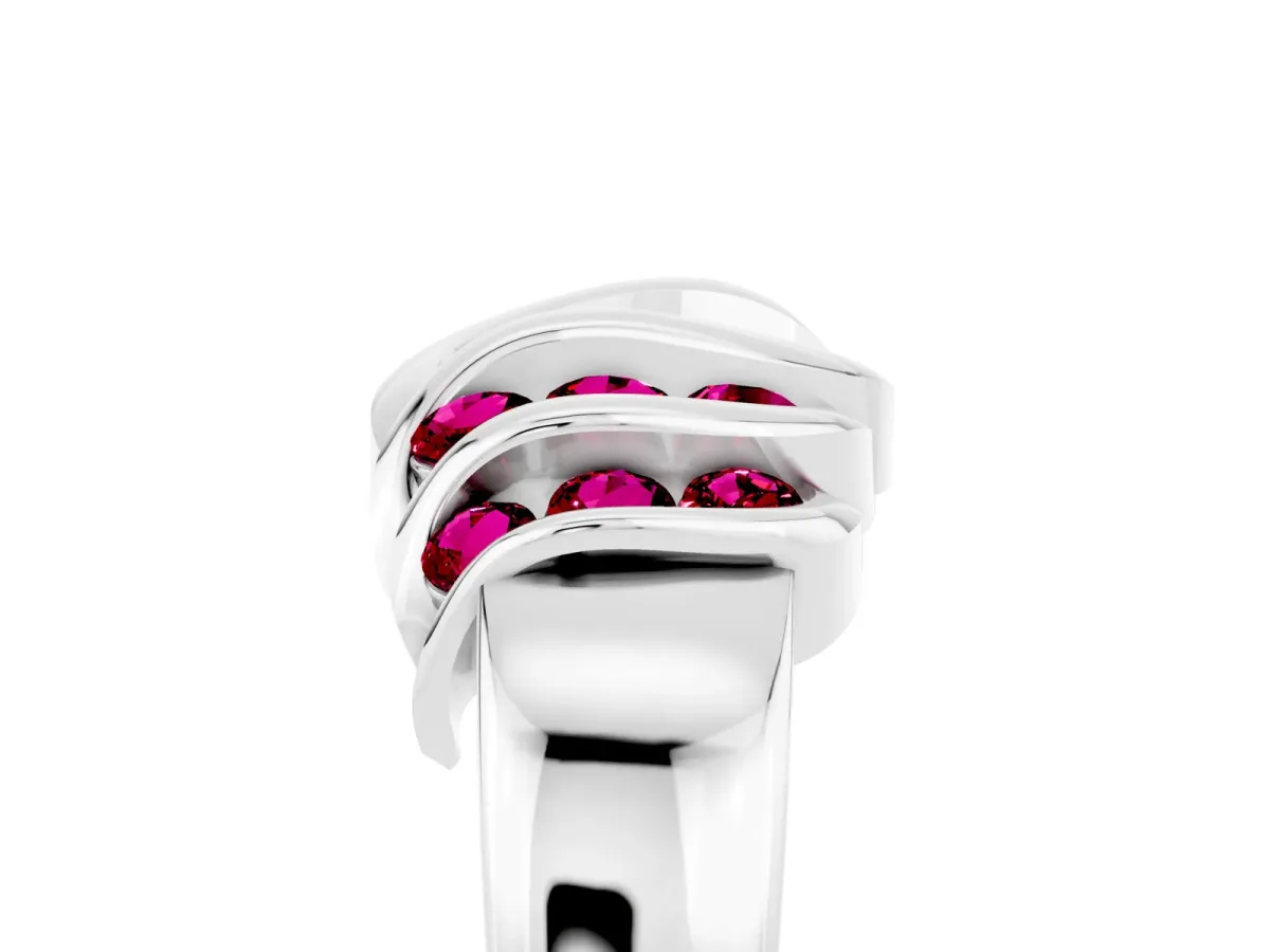 Round Garnet Multi-Row Crossover Band White gold