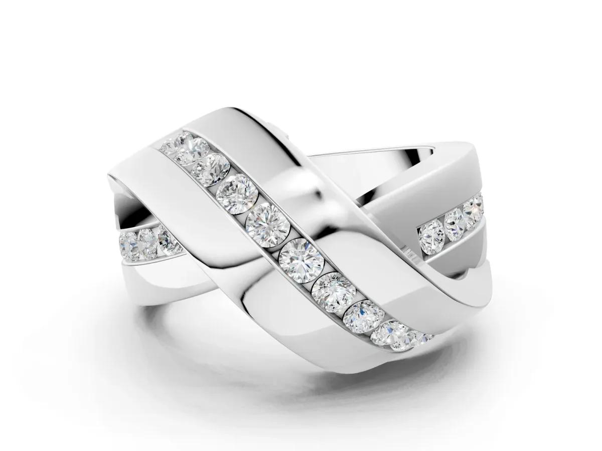 Pavé Round Diamond Crossover Band with Channel Setting Silver