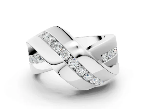 Pavé Round Diamond Crossover Band with Channel Setting Platinum