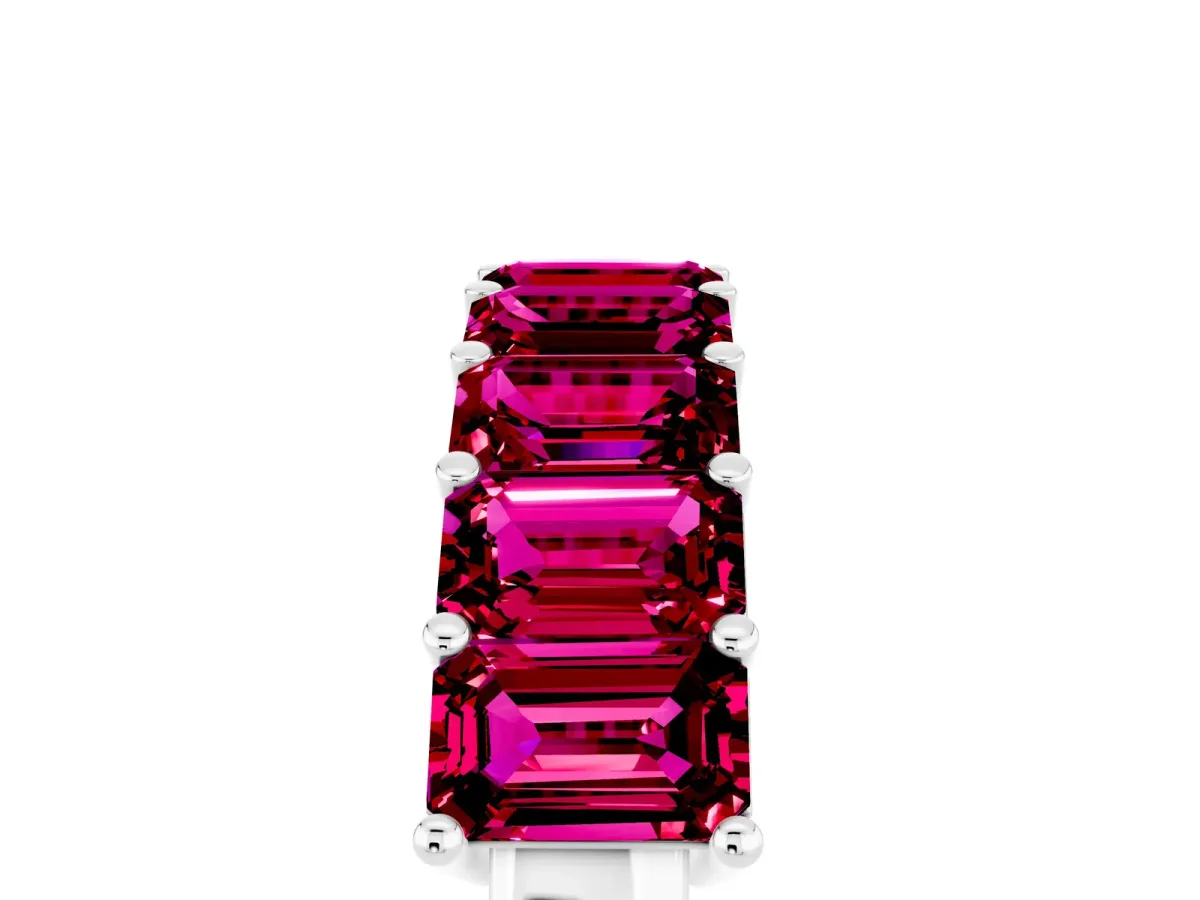 Emerald Cut Garnet Prong-Set Eternity Band Platinum