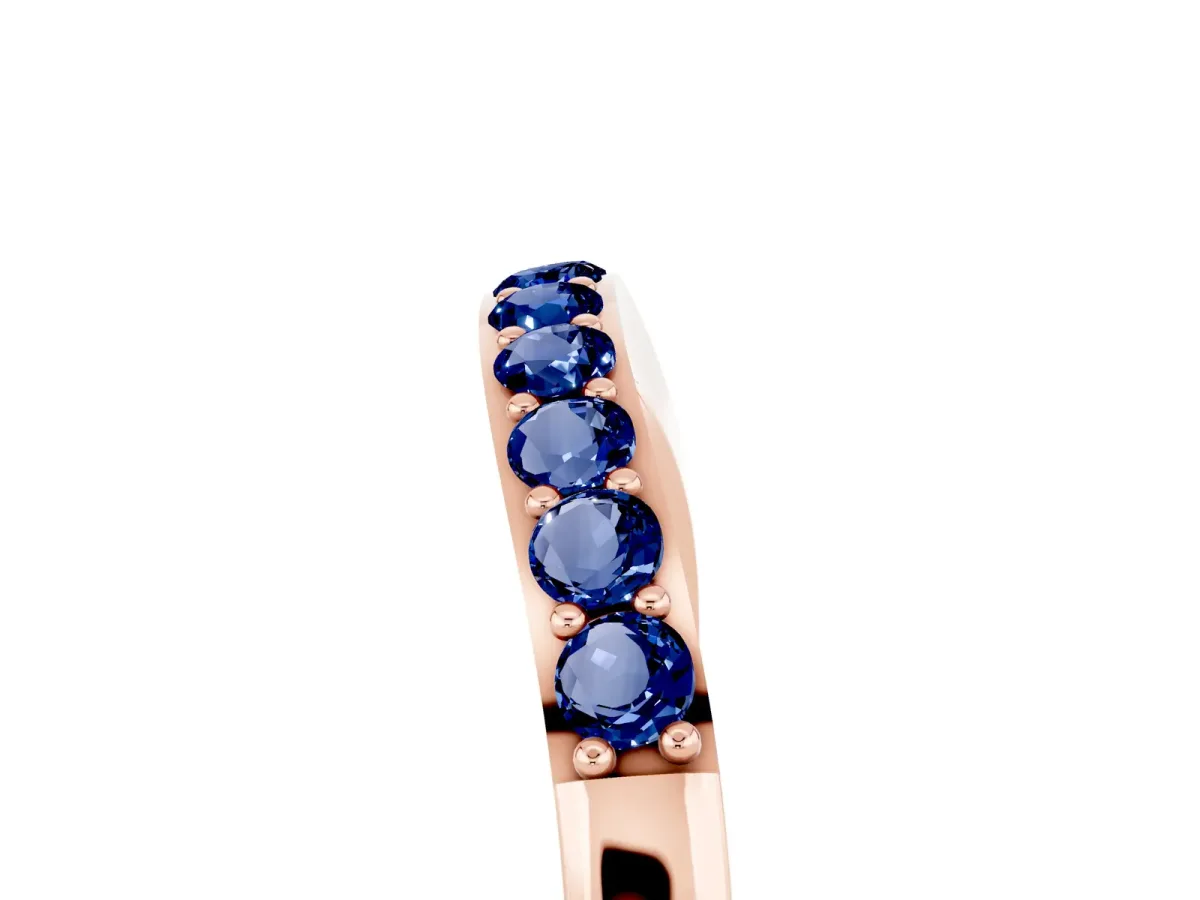 Round Blue Sapphire Curved Wedding Band with Channel Setting Rose gold