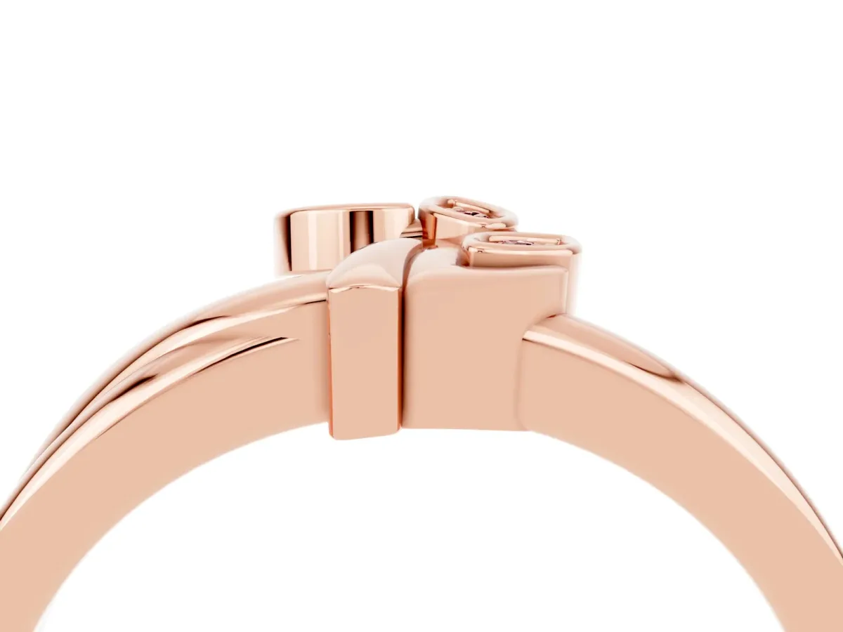 Three-Stone Round Morganite Leaf Bypass Ring with Bezel Setting Rose gold