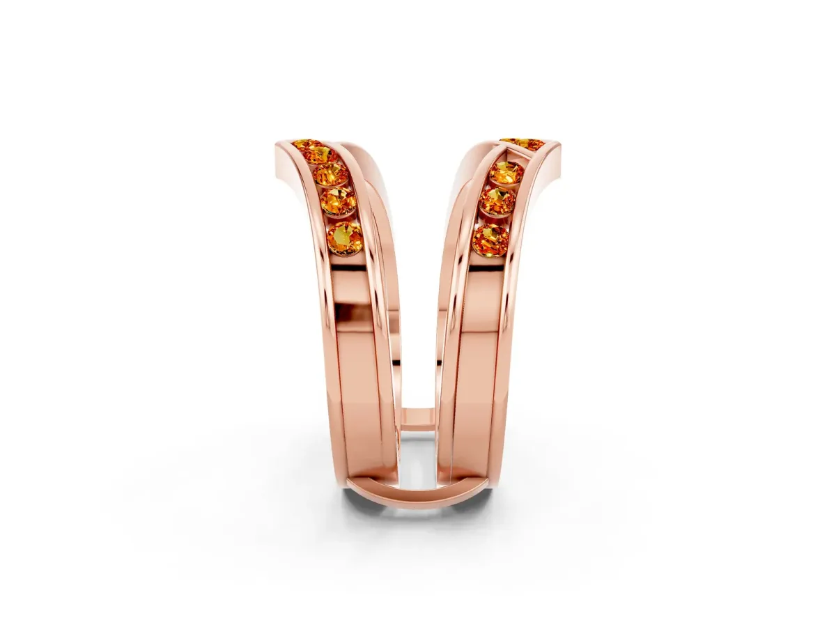 Round Citrine Channel-Set Chevron Band Rose gold