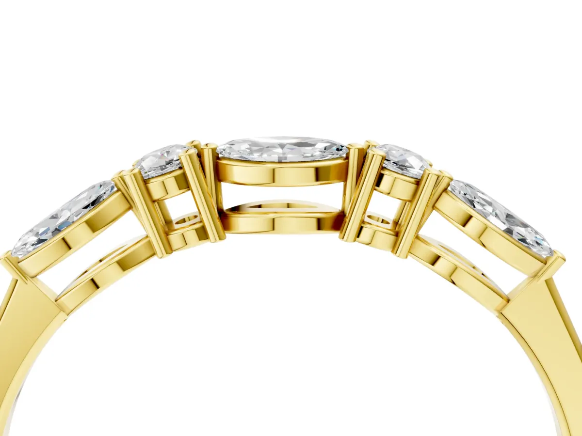 Prong Set Round Diamond Half-Eternity Band Yellow gold