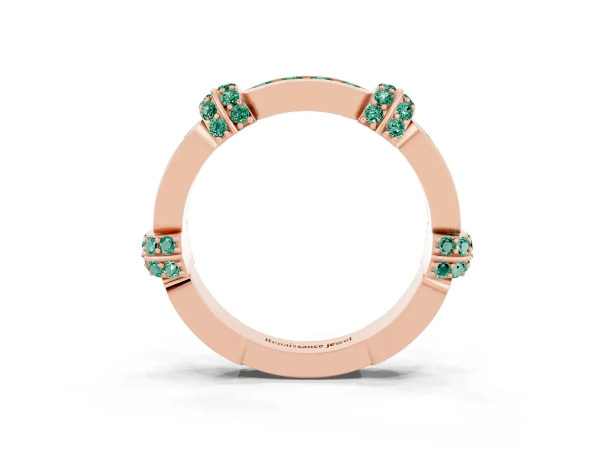 Pavé Round Green Sapphire Link Band with Bezel Setting Rose gold