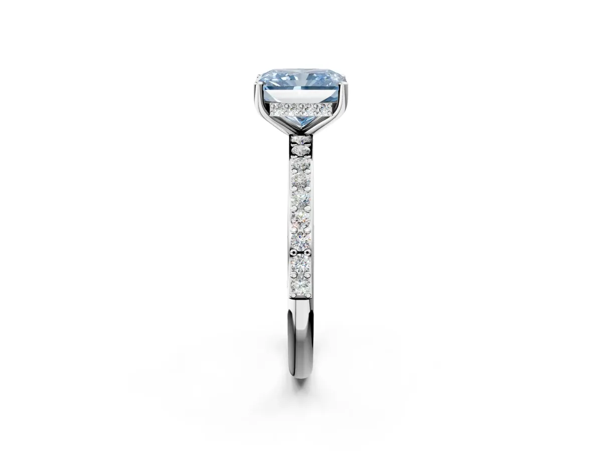 Fancy Blue Radiant Cut Cut Diamond Pavé Band Ring with Four-Prong Setting Platinum