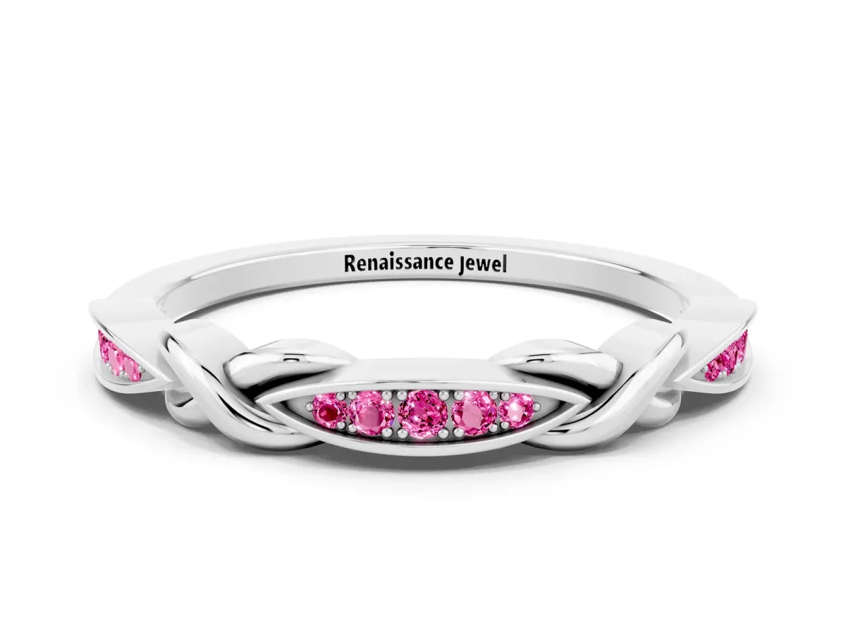 Twisted Marquise Pink Sapphire Pavé Band with Shared Prong Setting Platinum