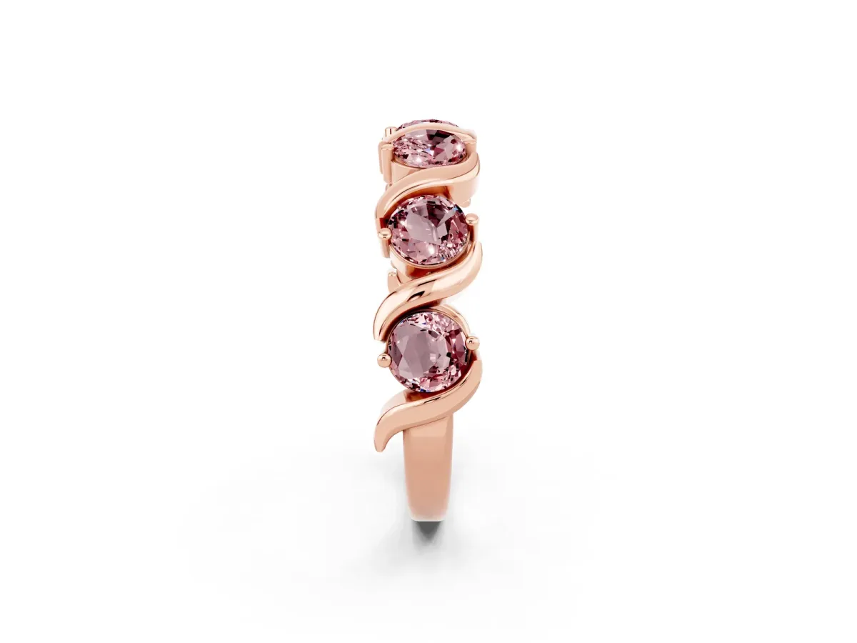 Round Morganite Half Eternity Band with Wave Prong Setting Rose gold