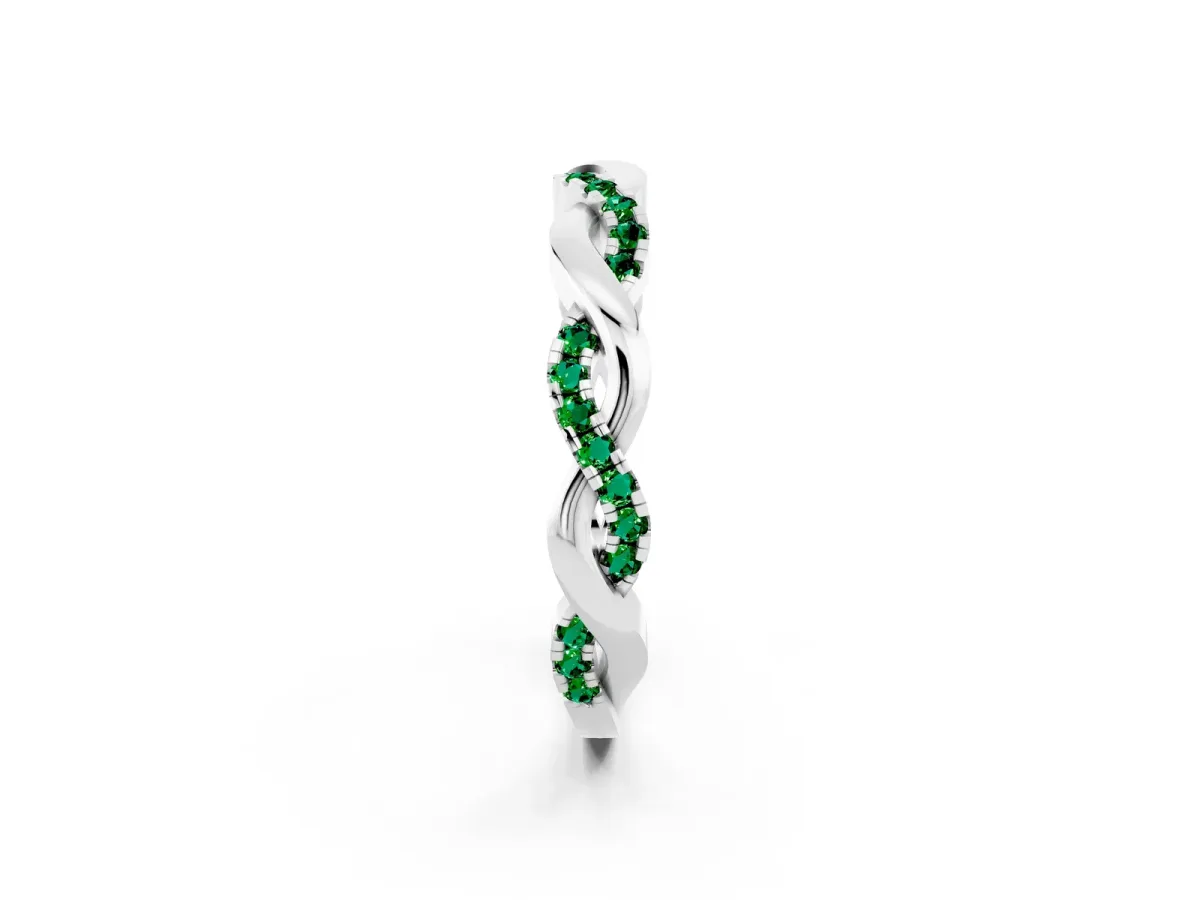Round Emerald Twist Eternity Band with Pavé Setting Platinum