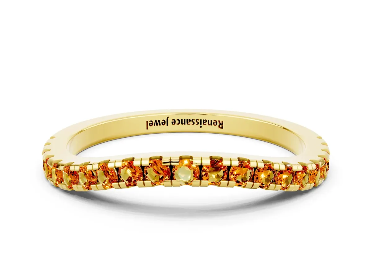 Round Citrine Pavé Half Eternity Band with Shared Prong Setting Yellow gold