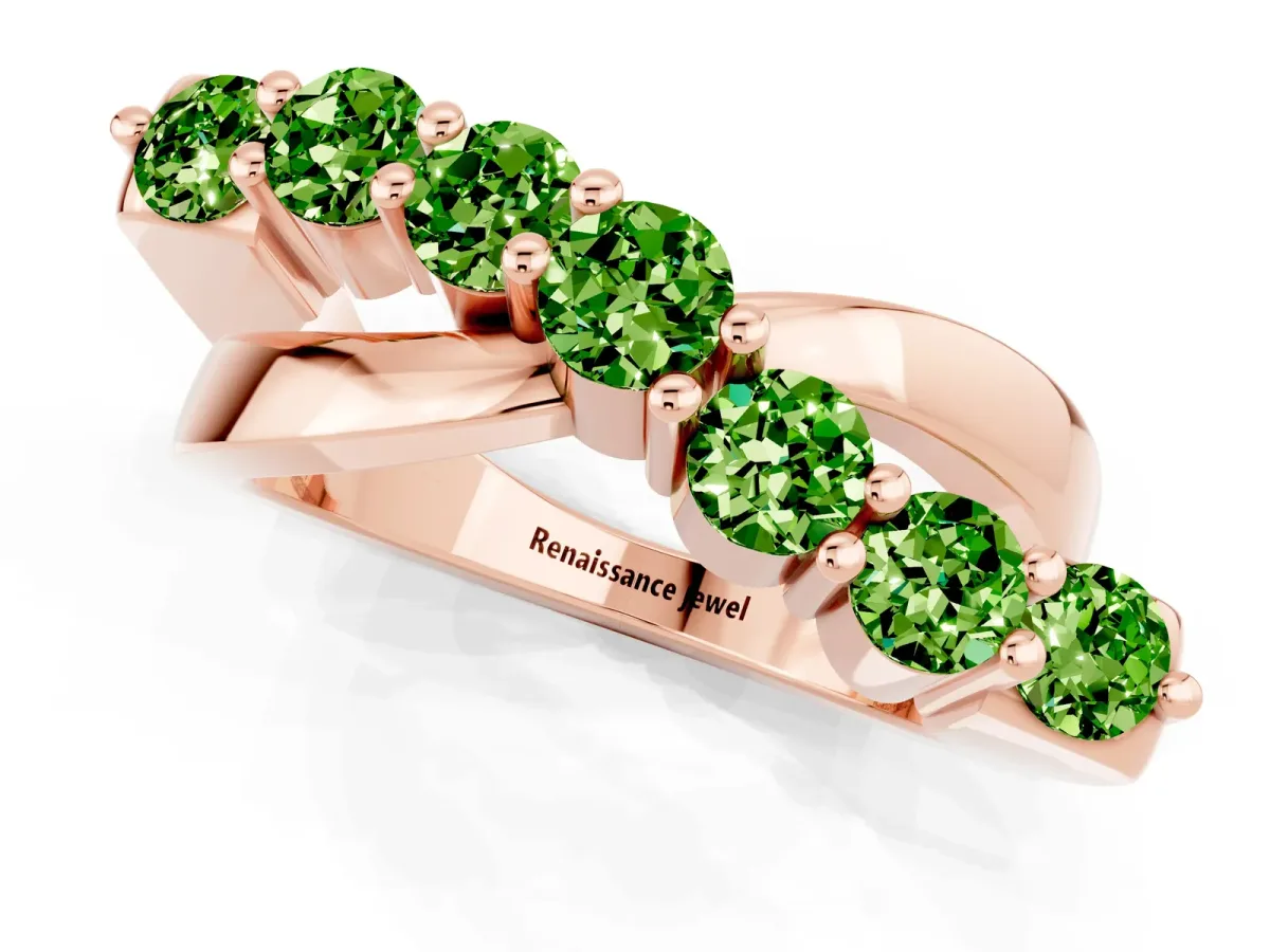 Round Peridot Prong-Set Crossover Band Rose gold