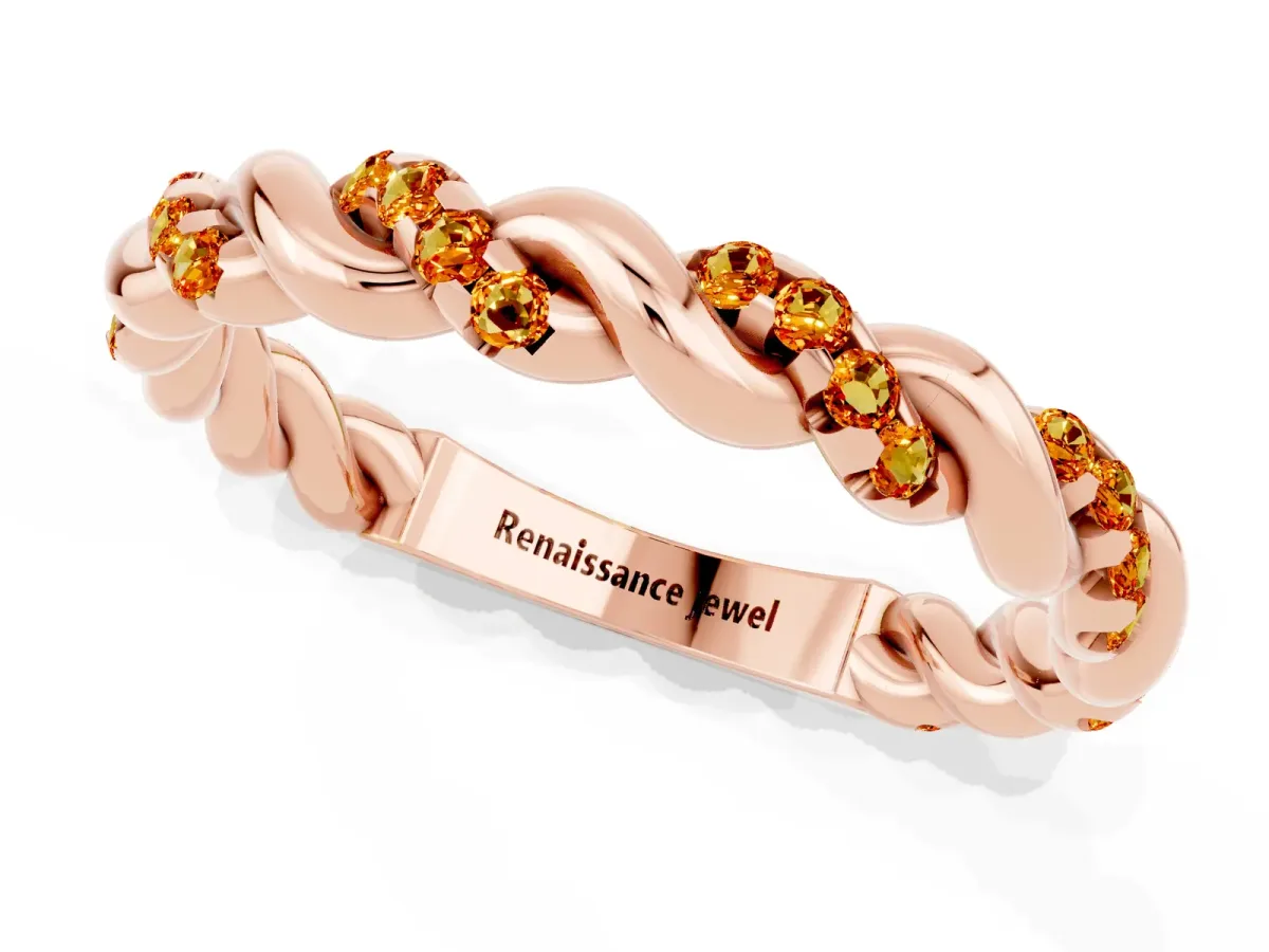 Twisted Pavé Round Citrine Eternity Band Rose gold