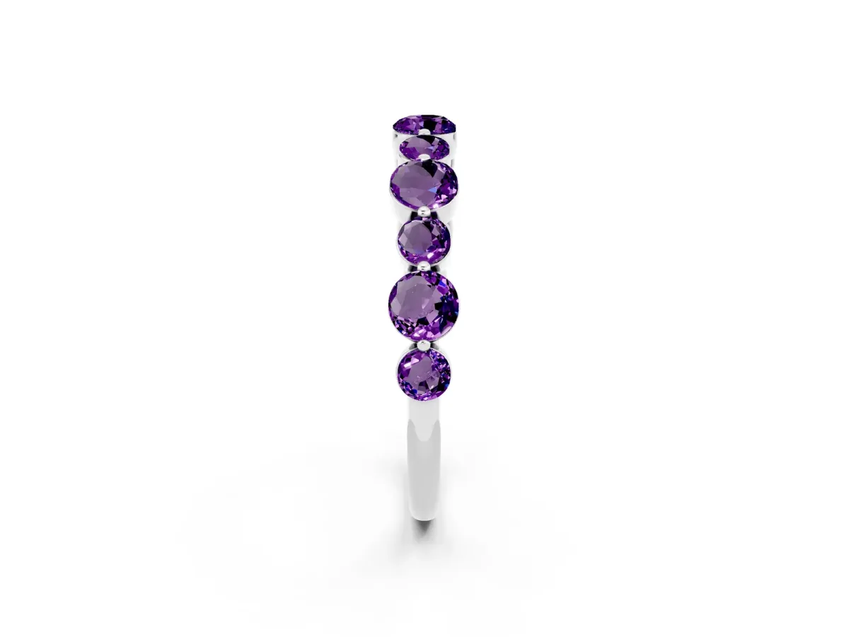 Round Amethyst Scalloped Prong Set Eternity Band Platinum