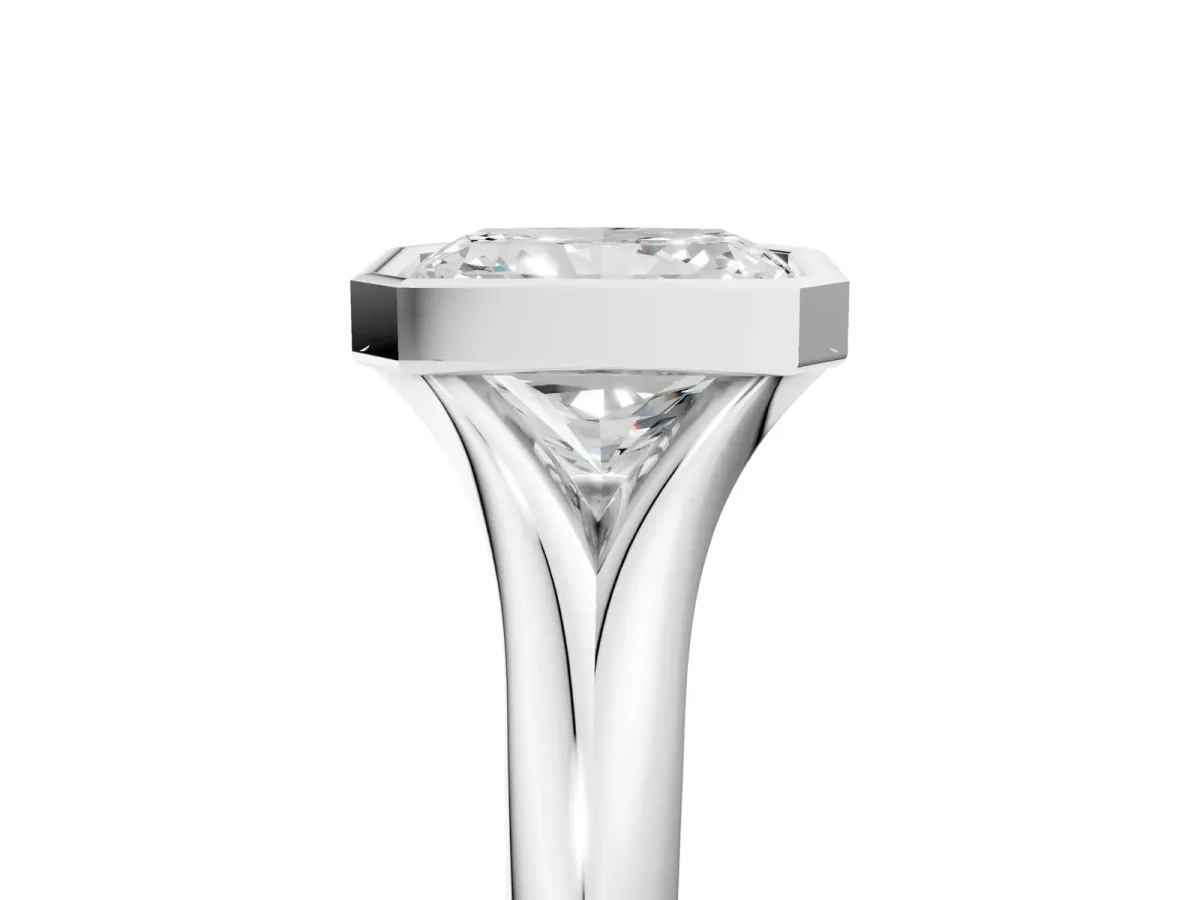 Bezel Set Radiant Cut Solitaire Diamond Ring with Smooth Band Platinum