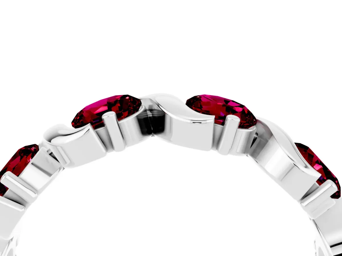Round Garnet Half Eternity Band with Wave Prong Setting White gold