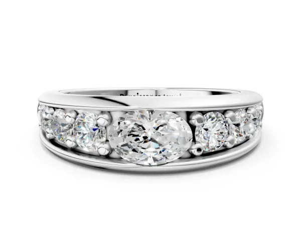 Oval Diamond Mens Ring with Round Diamond Accents Silver