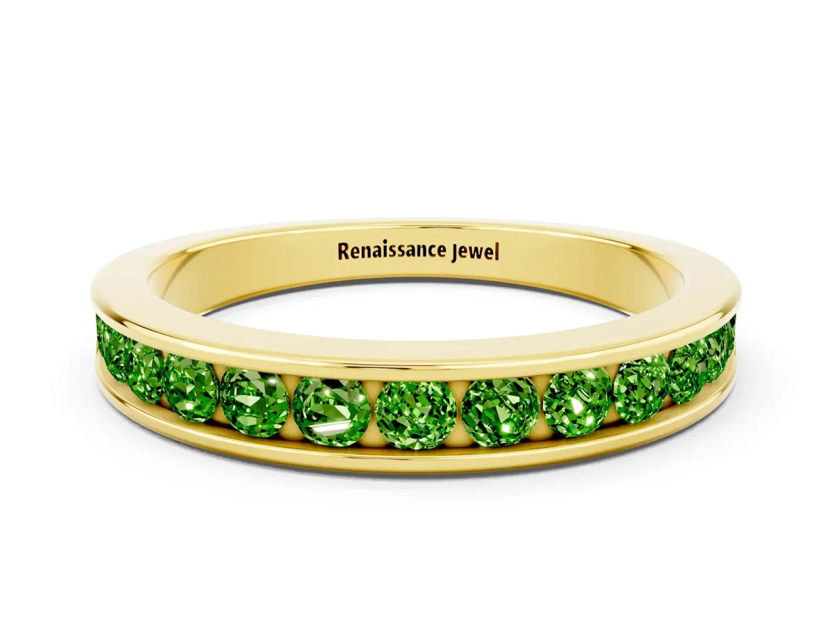 Channel Set Round Peridot Eternity Band Yellow gold