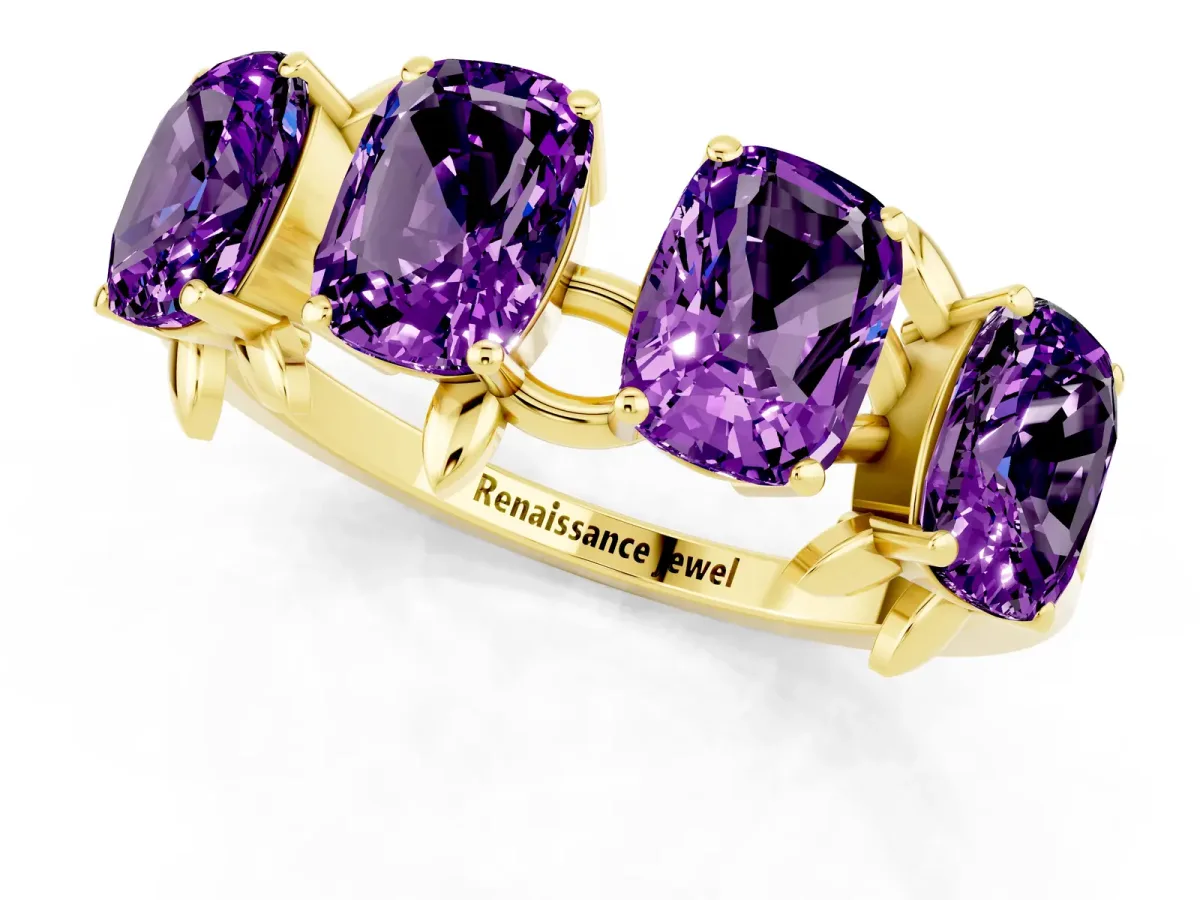 Emerald Cut Amethyst Prong-Set Half Eternity Band Yellow gold