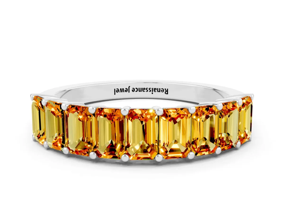 Emerald Cut Citrine Prong-Set Eternity Band White gold