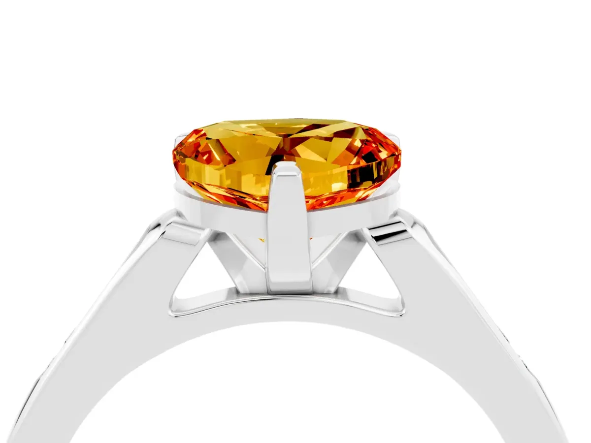 Heart Cut Citrine Solitaire Ring with Channel Set Round Band and Prong Setting Silver