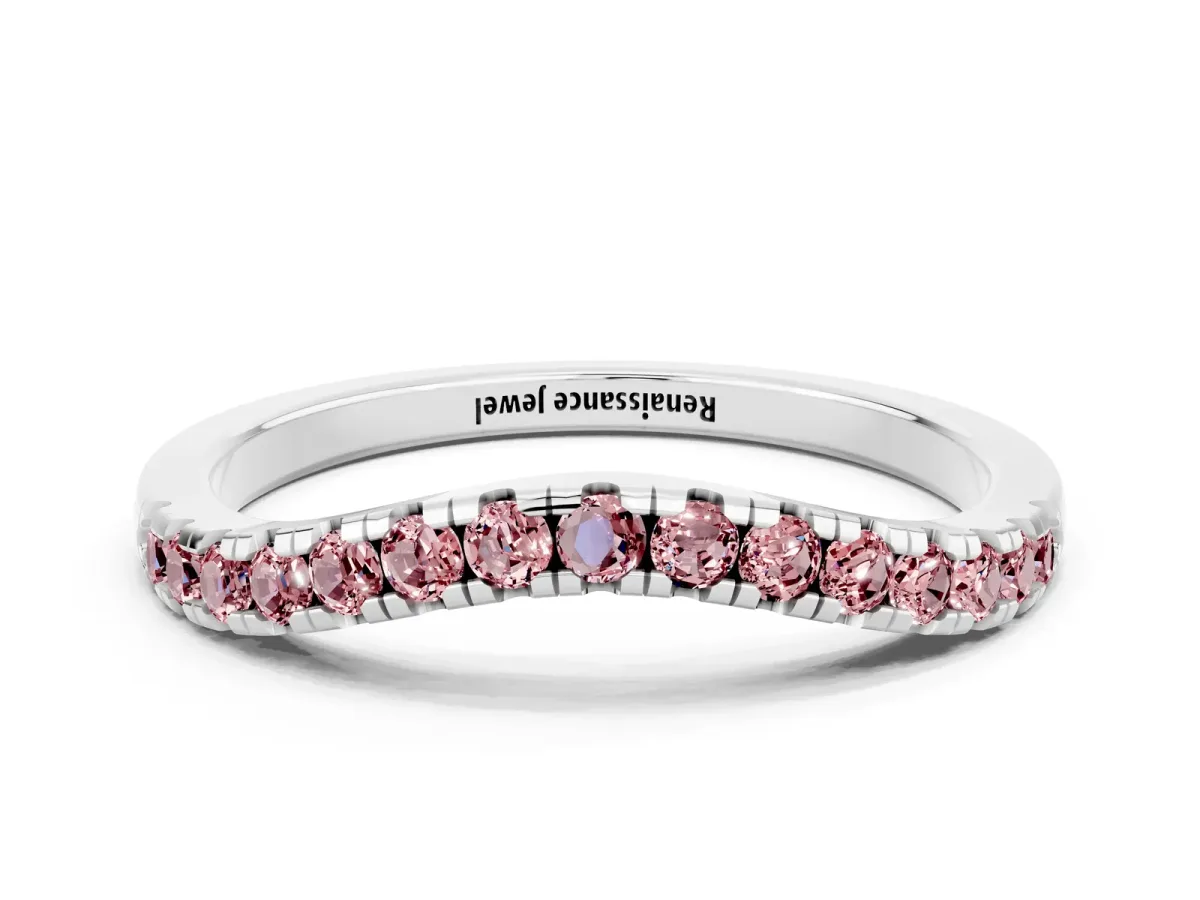 Morganite Pavé Curved Wedding Band White gold