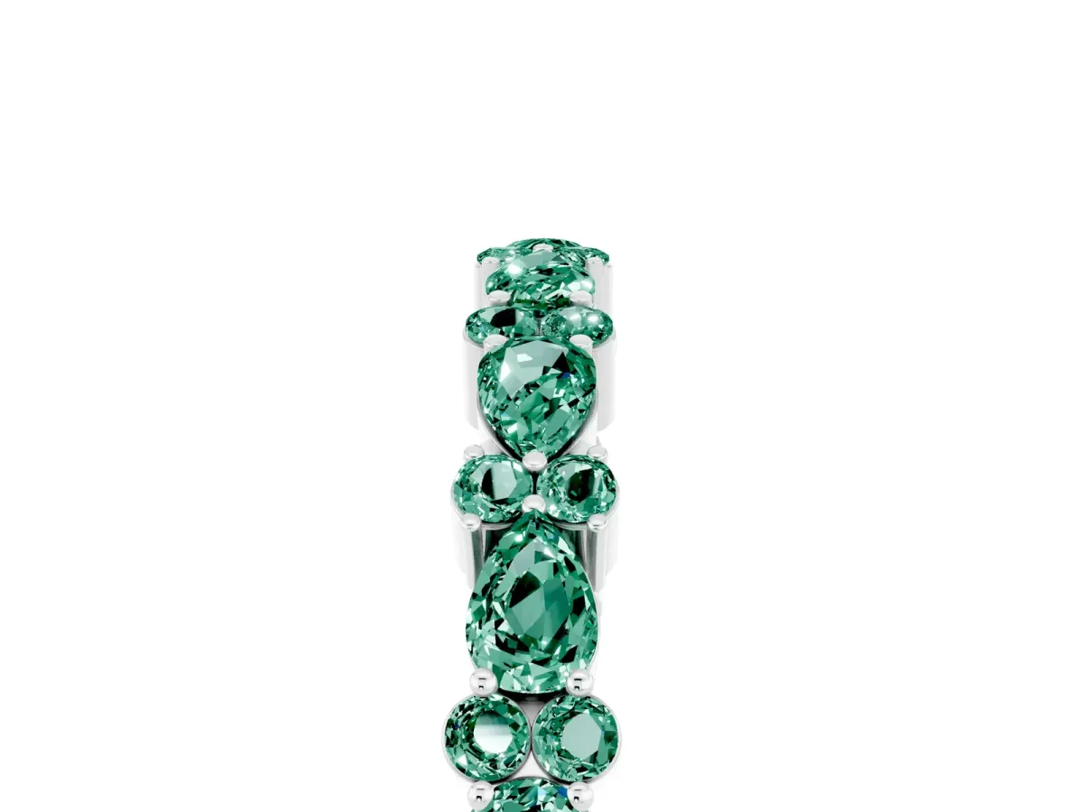 Pear and Round Green Sapphire Wedding Band Platinum
