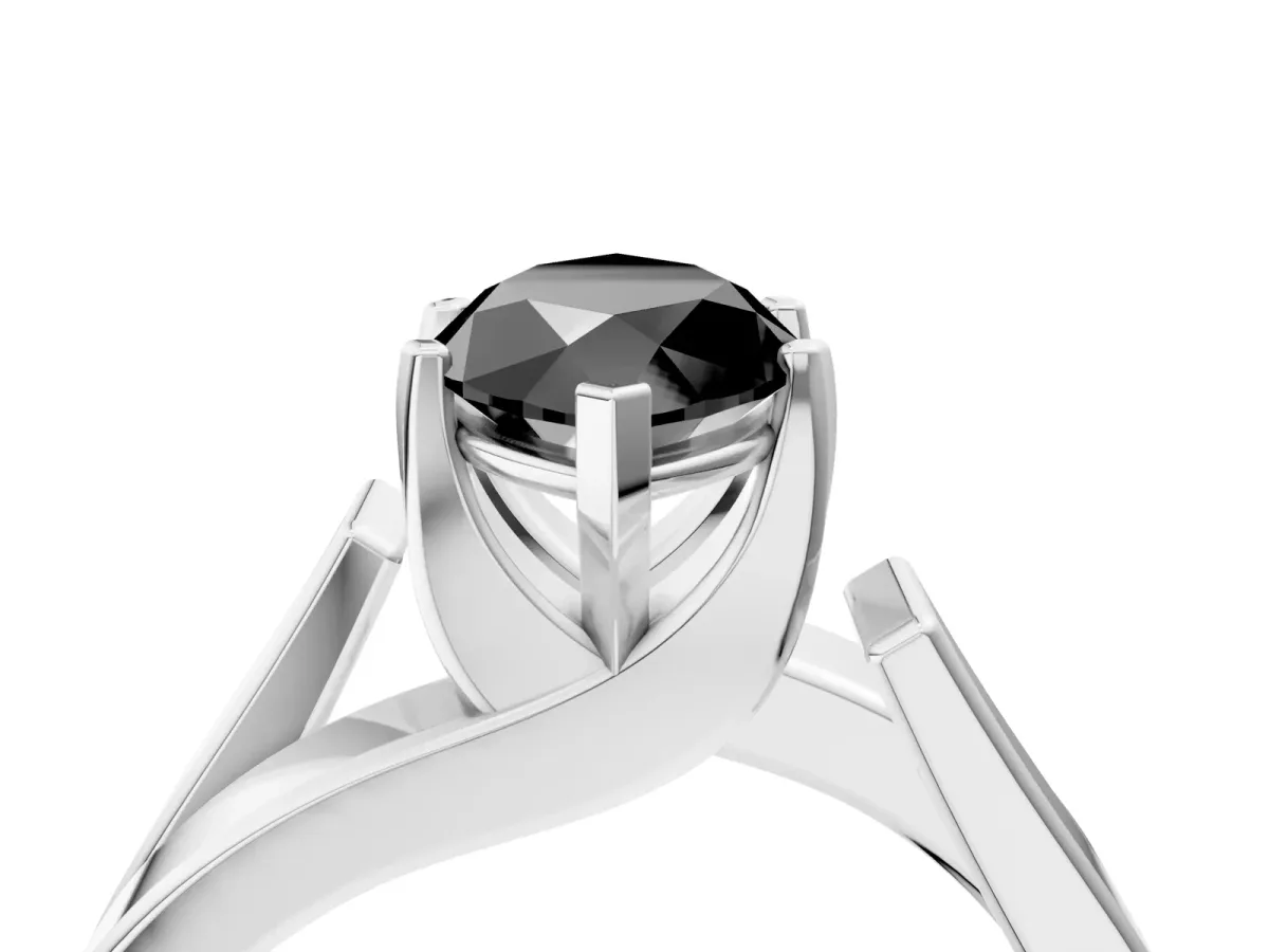 Fancy Black Modern Tension Set Marquise Cut Diamond Solitaire Wide Band Ring Silver