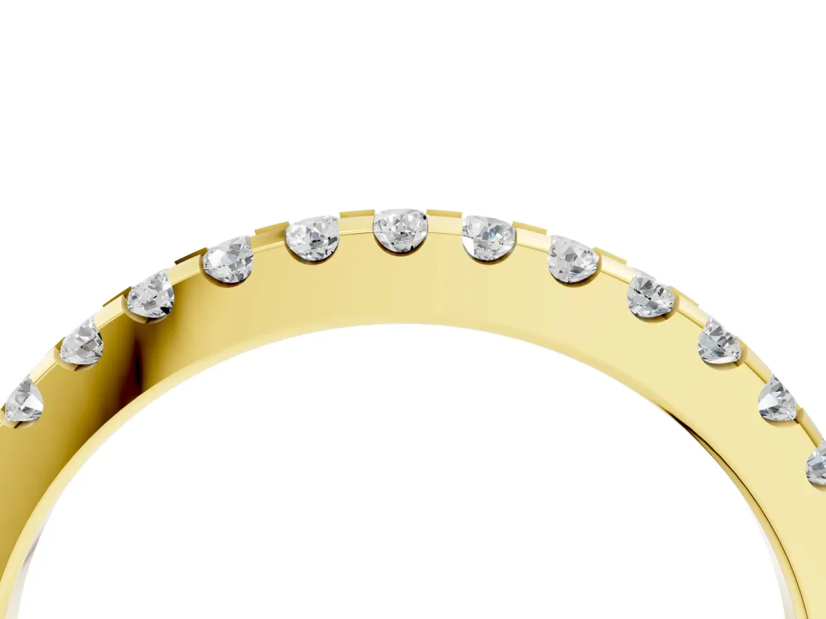 Round Diamond Half Eternity Band with Pavé Setting and Shared Prong Yellow gold