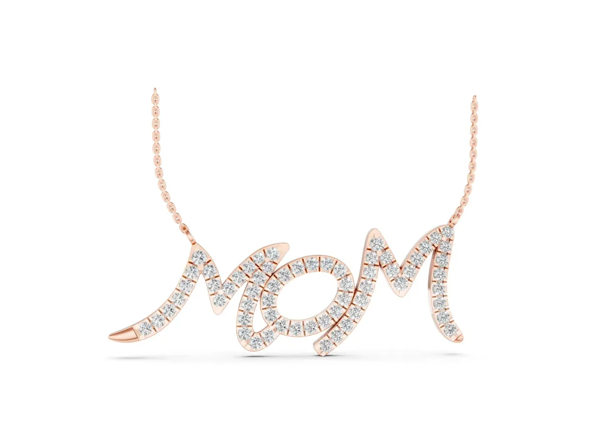 Pavé Round Diamond Script Pendant with Prong Setting Rose gold