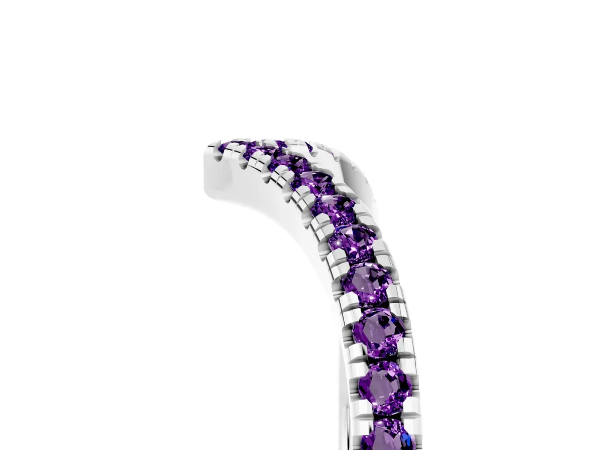 Pavé Round Amethyst V-Shaped Chevron Band with Shared Prong Setting Silver