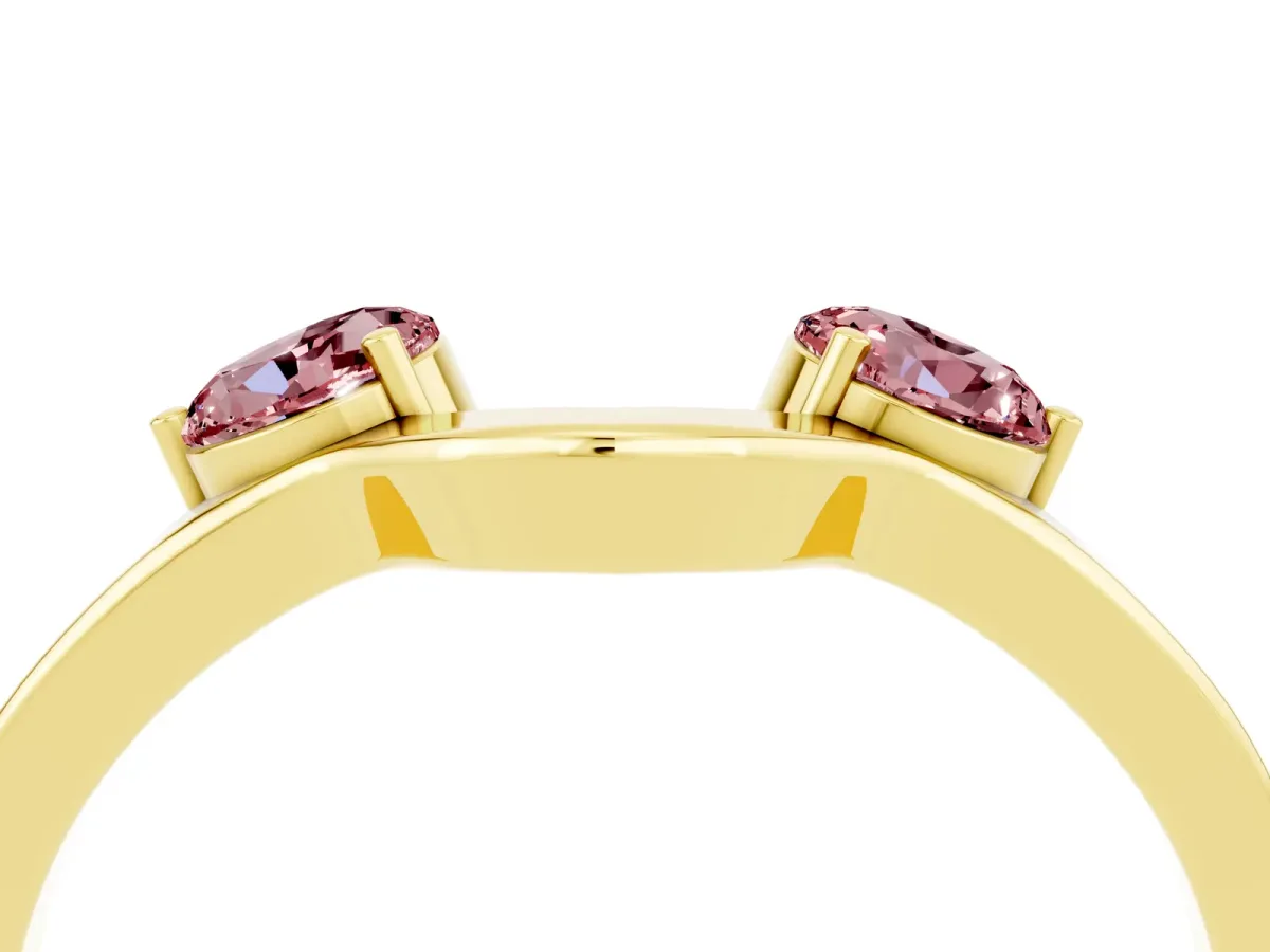 Dual Round Morganite Open Band Ring with Prong Setting Yellow gold