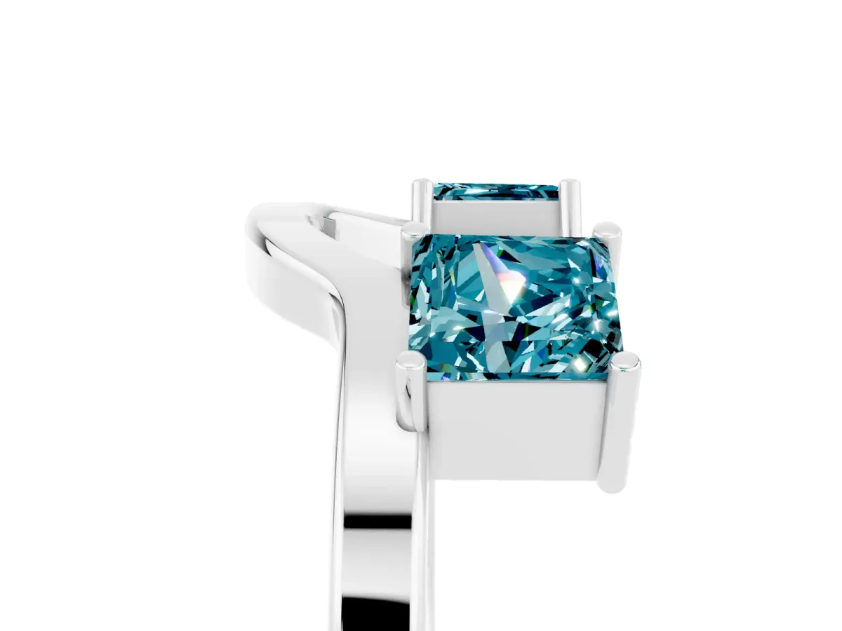 Princess Cut Blue Topaz Two-Stone Open Band Ring with Four-Prong Setting Silver