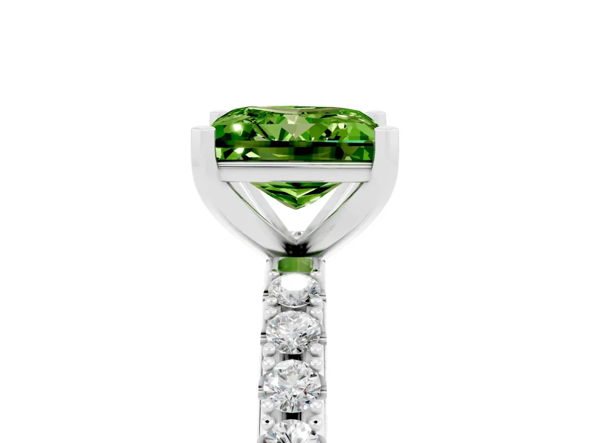 Princess Cut Peridot Solitaire Pavé Band with Four-Prong Setting Platinum
