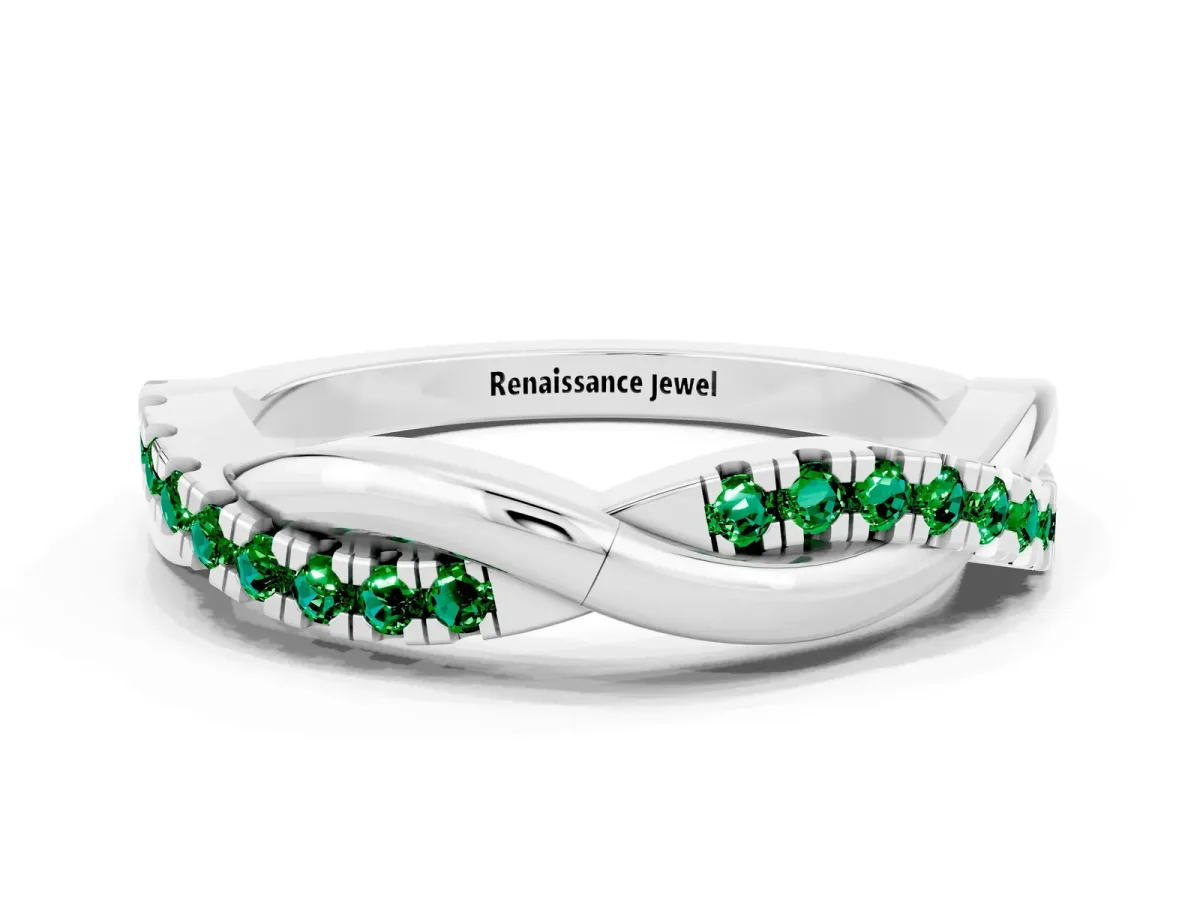 Round Emerald Twisted Infinity Band with Prong Setting Silver