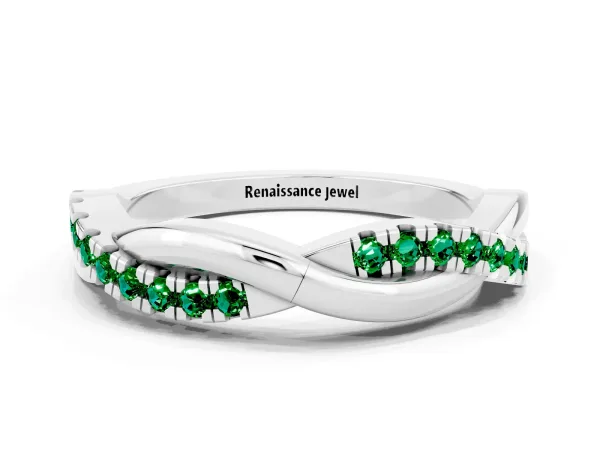 Round Emerald Twisted Infinity Band with Prong Setting Platinum