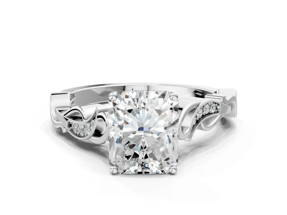 Radiant Cut Solitaire Vine Band with Milgrain Prong Setting Platinum