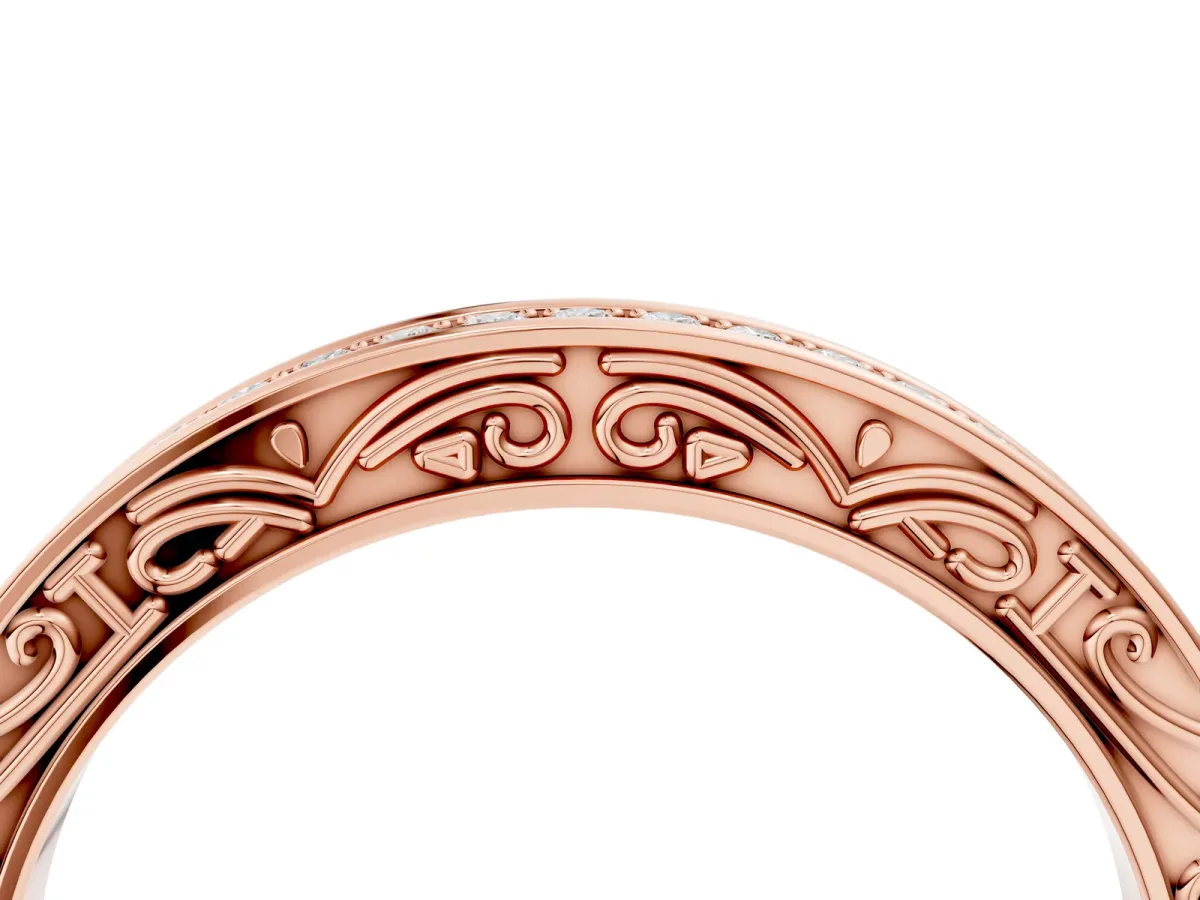 Channel Set Round Diamond Milgrain Engraved Band Rose gold