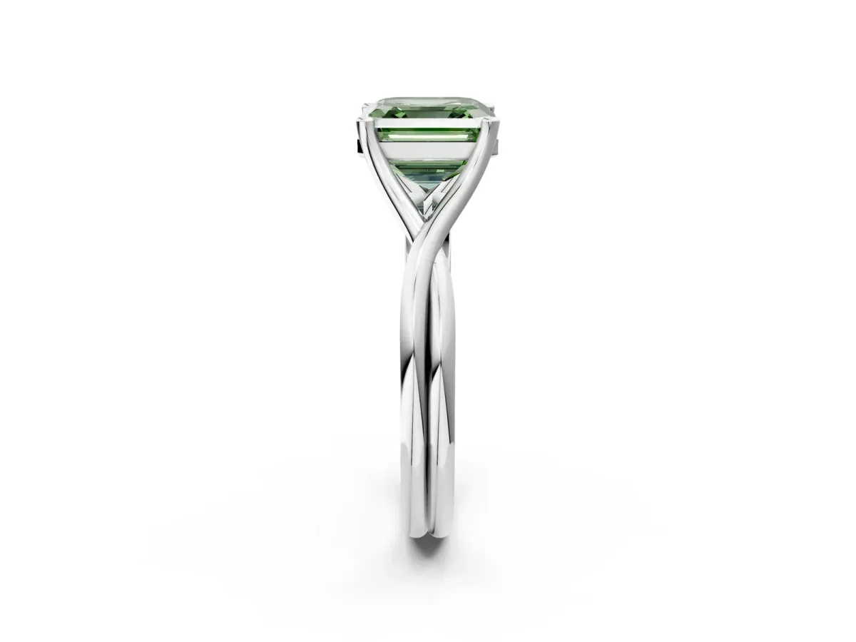 Fancy Green Asscher Cut Diamond Solitaire Twist Band Prong Setting Ring Platinum